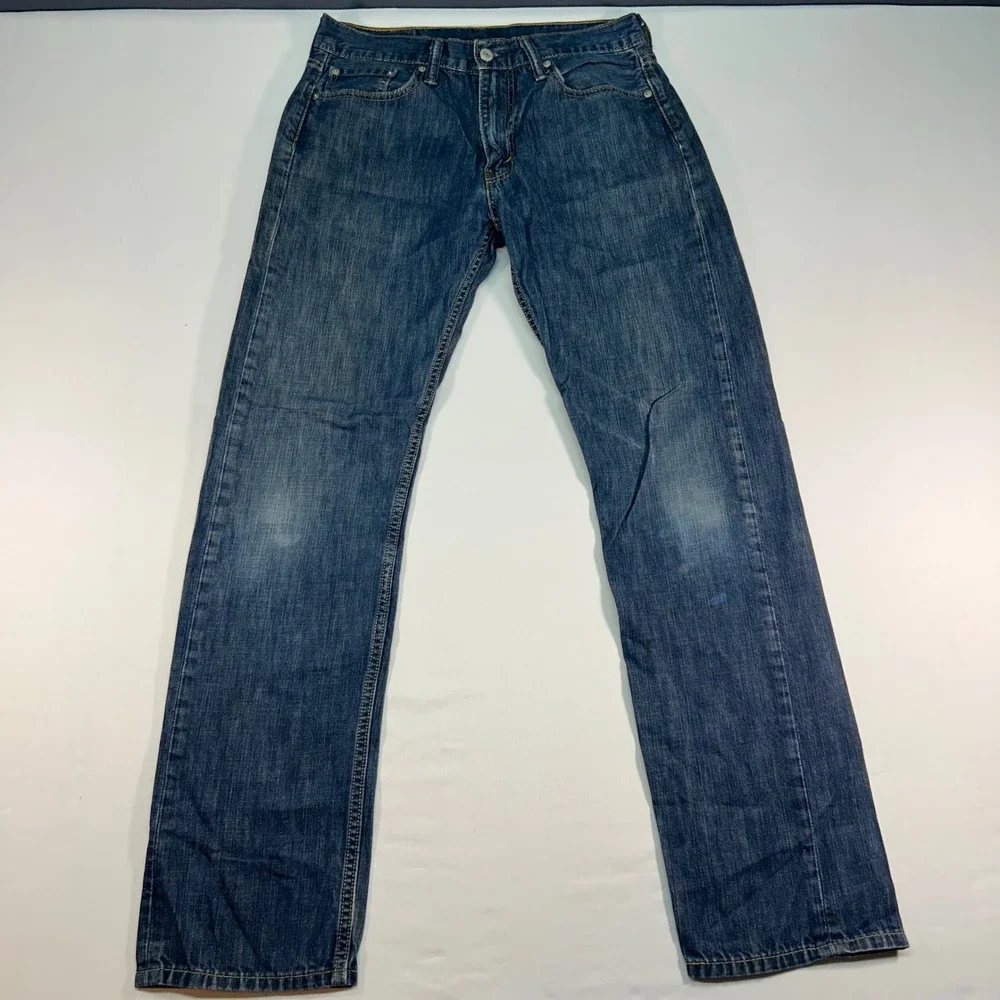 Mens Levis 513 Slim Straight Leg Dark Wash Denim Jeans 32x34 Blue 085130025